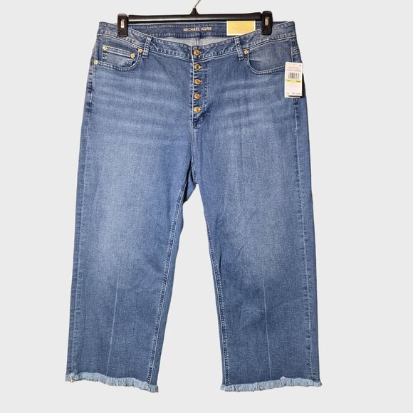 Michael Kors Selma Cropped Flare High Rise Jeans Plus Size Frayed Button Fly NWT - Picture 2 of 10